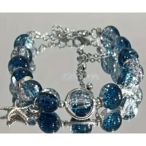 Women's Blue Silver Beaded Bracelet One Size